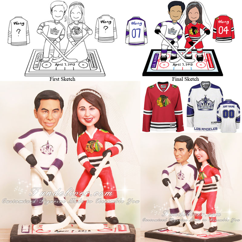 L.A. Kings and Chicago Blackhawks Hockey Wedding Cake Toppers